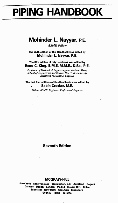The title page of Piping Handbook by Nayyar.
